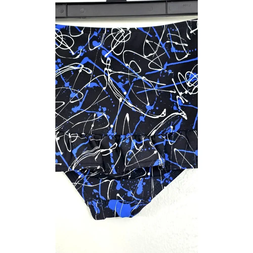 Norma Kamali Abstract Paint Splatter Swim Skirt Ruffle Bikini Bottom Size Large